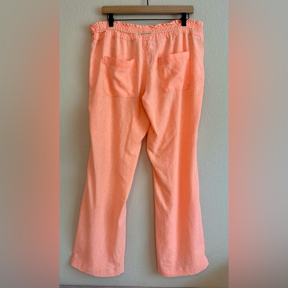 Roxy Oceanside Vibrant Orange Linen Blend Drawstring Pants Women’s XL Coastal - Picture 5 of 12